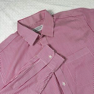 W.H. Taylor Shirtmakers Dark Pink And White Striped Long Sleeve Dress Shirt 16.5